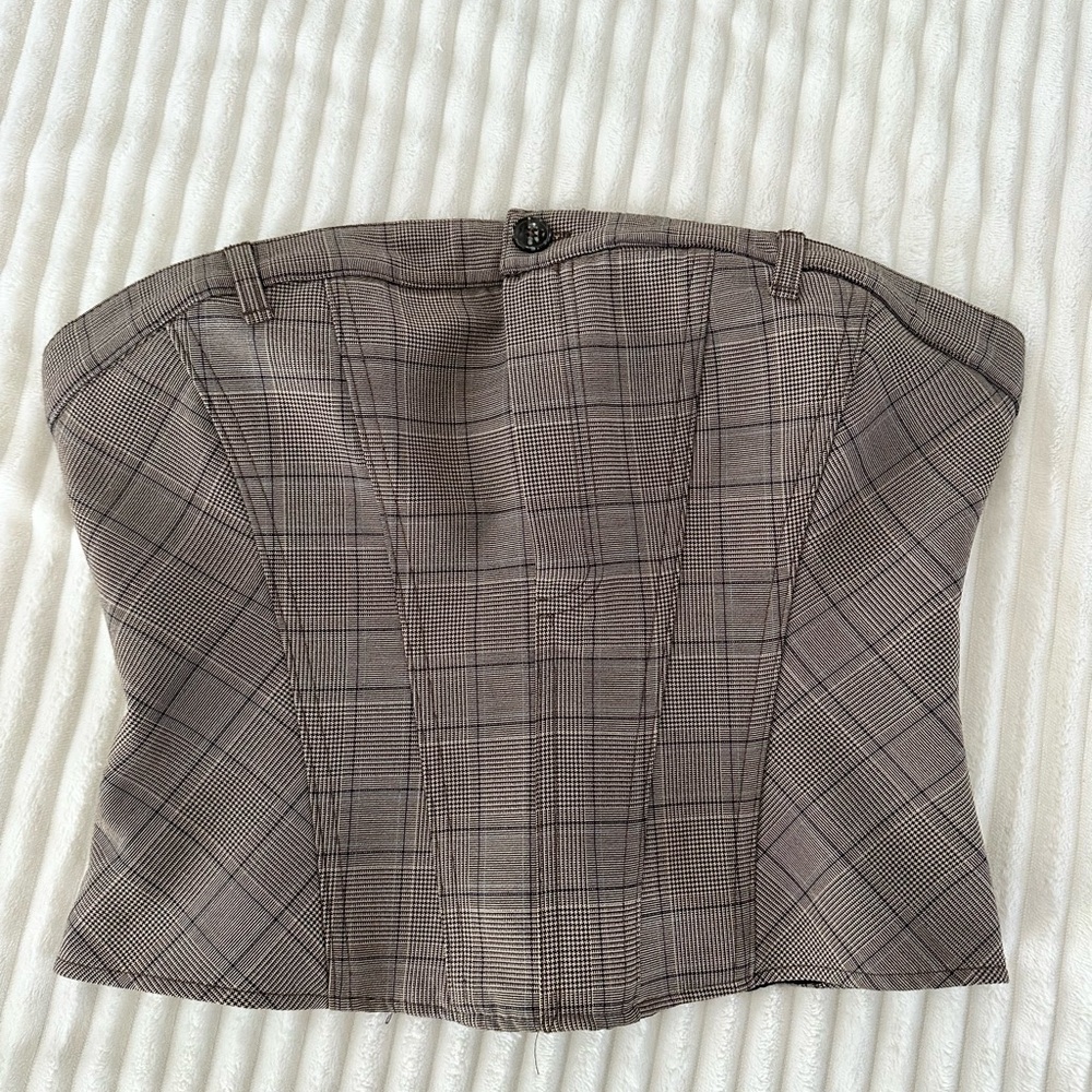 Zara Brown Houndstooth Corset Top